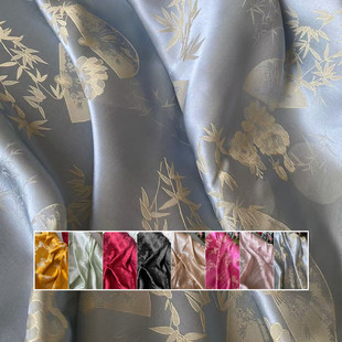 提花缎真丝交织提花面料夏日宁静提花重绉旗袍汉服布料中国风手工