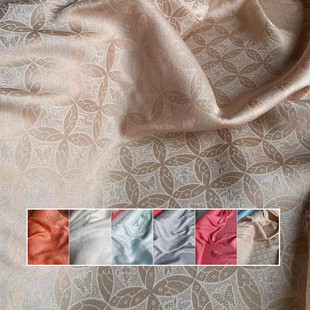 真丝七彩绉织金提花面料七宝铜钱交织金枝玉叶汉服旗袍新中式织彩