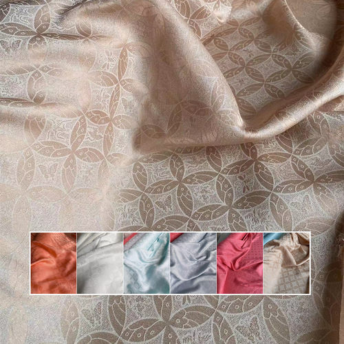 真丝七彩绉织金提花面料七宝铜钱交织金枝玉叶汉服旗袍新中式织彩