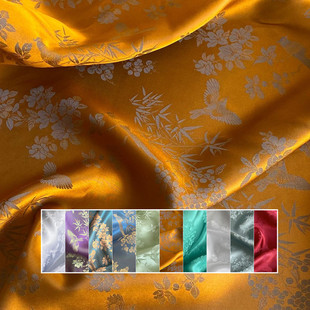 提花缎真丝交织提花面料喜上眉梢提花重绉旗袍汉服布料中国风手工