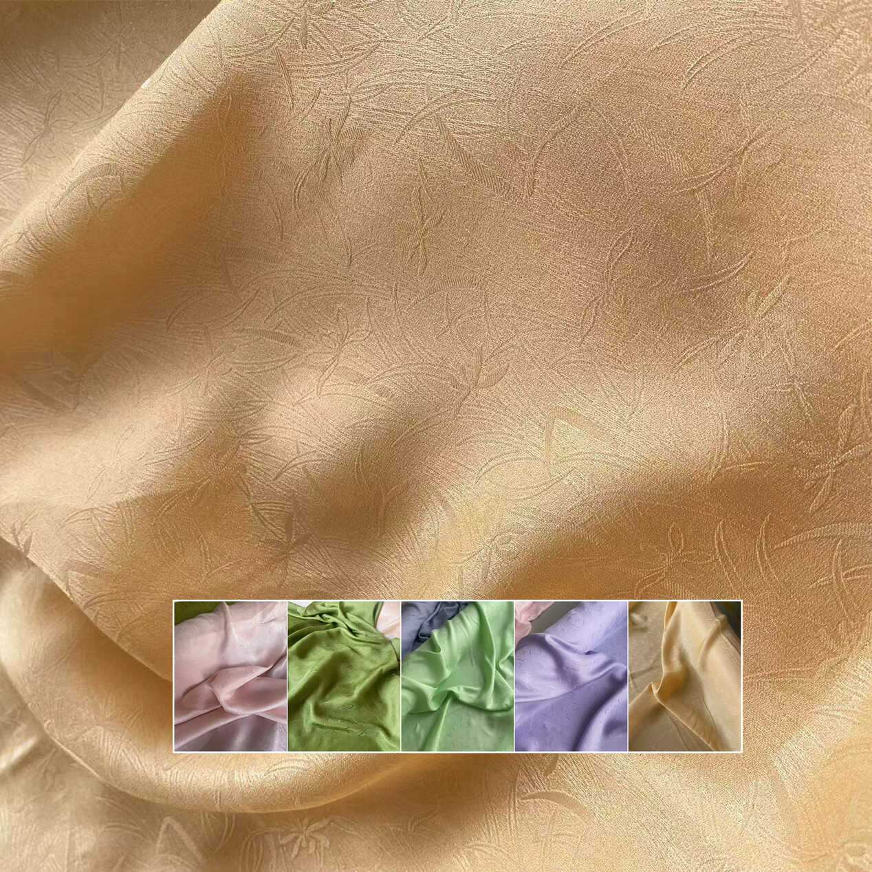提花重绉真丝提花面料旗袍汉服新中式鸢尾提花布料面料浮雕抗皱料