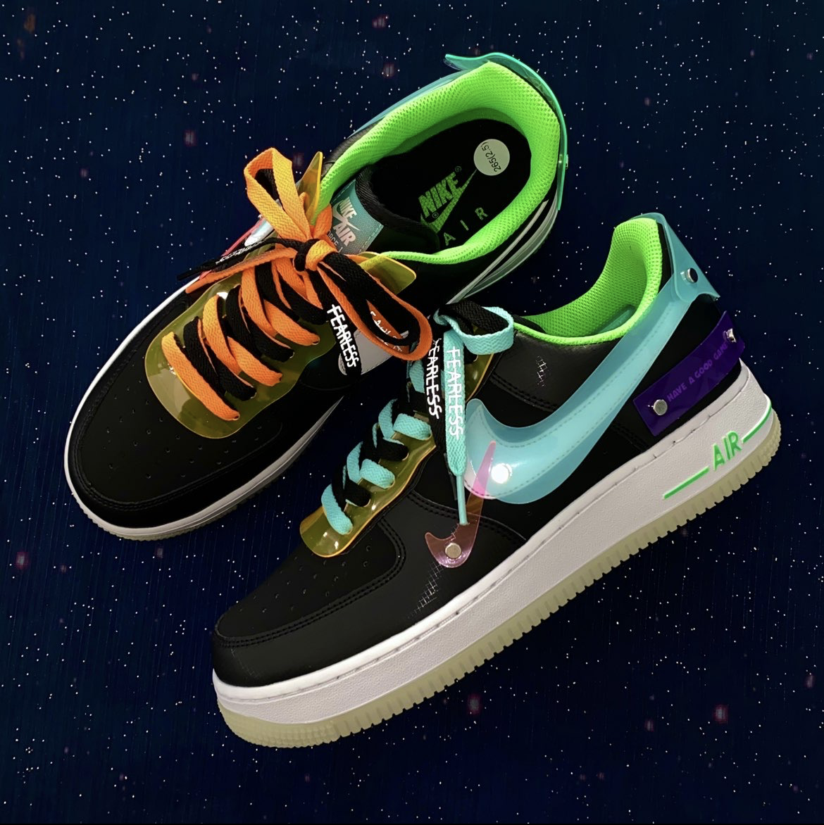 Compatible with nike AF107LV8 black luminous gaming series Air Force One video game pixel gradient LACES thumbnail 6
