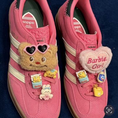 适配阿迪puma赛车鞋德训鞋白色蕾丝丝绸鞋带芭蕾风珍珠鞋扣配饰