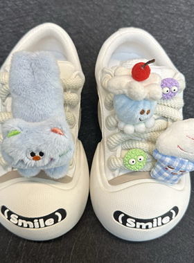 适配ouder蓝色毛绒小猫公仔猫咪鞋带扣蛋糕甜品糖果鞋扣鞋面装饰