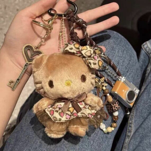 保龄球包包挂件可爱三丽鸥豹纹KT猫毛绒钥匙扣编织绳相机配饰配件