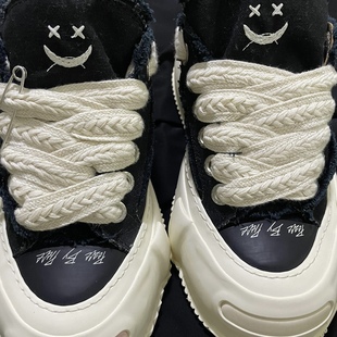 适配xVESSEL SMILENCE吴建豪帆布鞋黑色开口笑米白麦穗棉麻宽鞋带