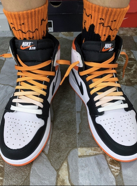 适配AJ1 retro high og黑白橙黑脚趾扣碎4.0橙色渐变半圆扎染鞋带