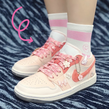 适配AJ1 low se mighty swooshers女款绒粉钩扎染反光腰果花鞋带