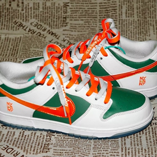 适配纽约街球Dunk low Se NY vs NY白绿橙扣爆篮板渐变反光鞋带