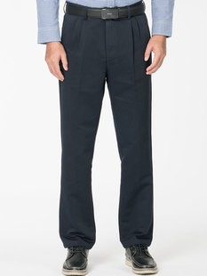 爸爸双褶中高腰直筒休闲裤 宽松秋冬季 男E89050 子男士 嘉意纯棉裤