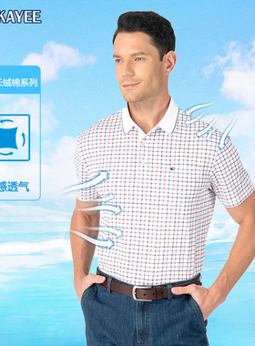 嘉意男士polo衫夏季透气薄宽松休闲格子短袖t恤男2025新款C55301