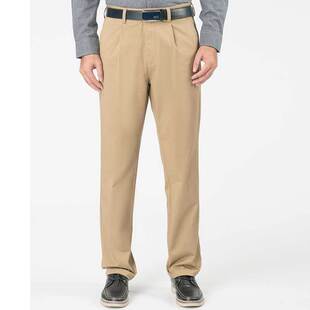 嘉意卡其色裤子男秋冬季中年男裤纯棉单褶休闲裤男直筒宽松E80001