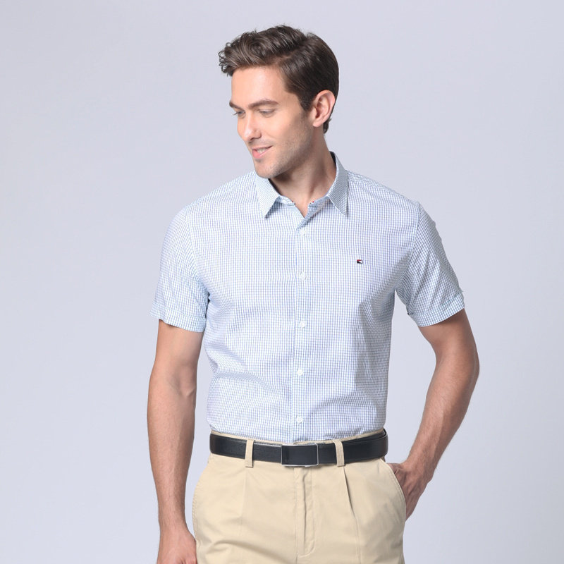 【特惠款】嘉意短袖修身全棉衬衣男士夏季休闲通勤衬衫格子A59003,男装,衬衫,淘宝优惠券,粉丝福利购,淘宝优惠卷
