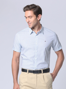 【特惠款】嘉意短袖修身全棉衬衣男士夏季休闲通勤衬衫格子A59003