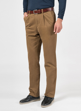 嘉意卡其色裤子中高腰单褶宽松秋冬季新疆纯棉男士休闲长裤E89016