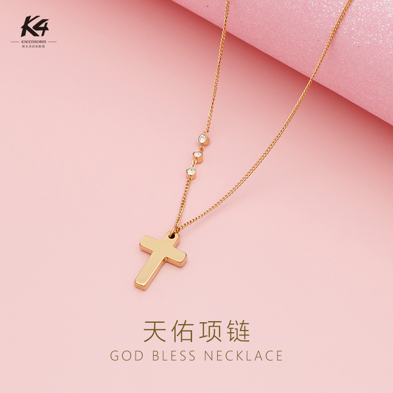 十字架K4钨金锁骨链女性项链