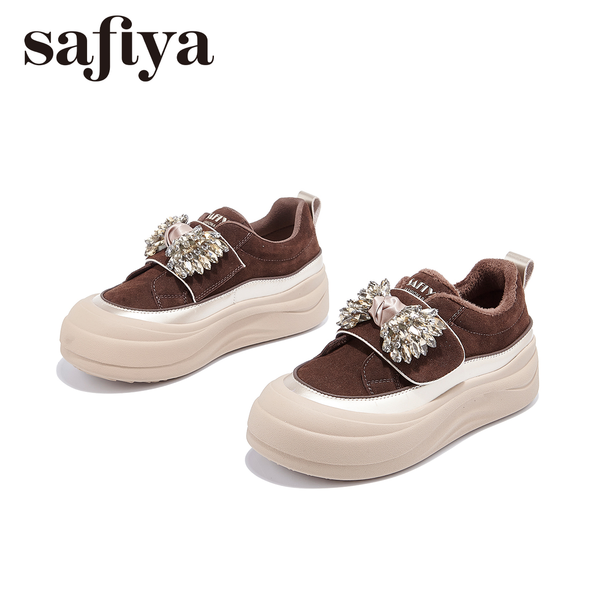 Safiya/索菲娅2025秋冬新款舒适轻便时尚百搭休闲女鞋加绒厚底
