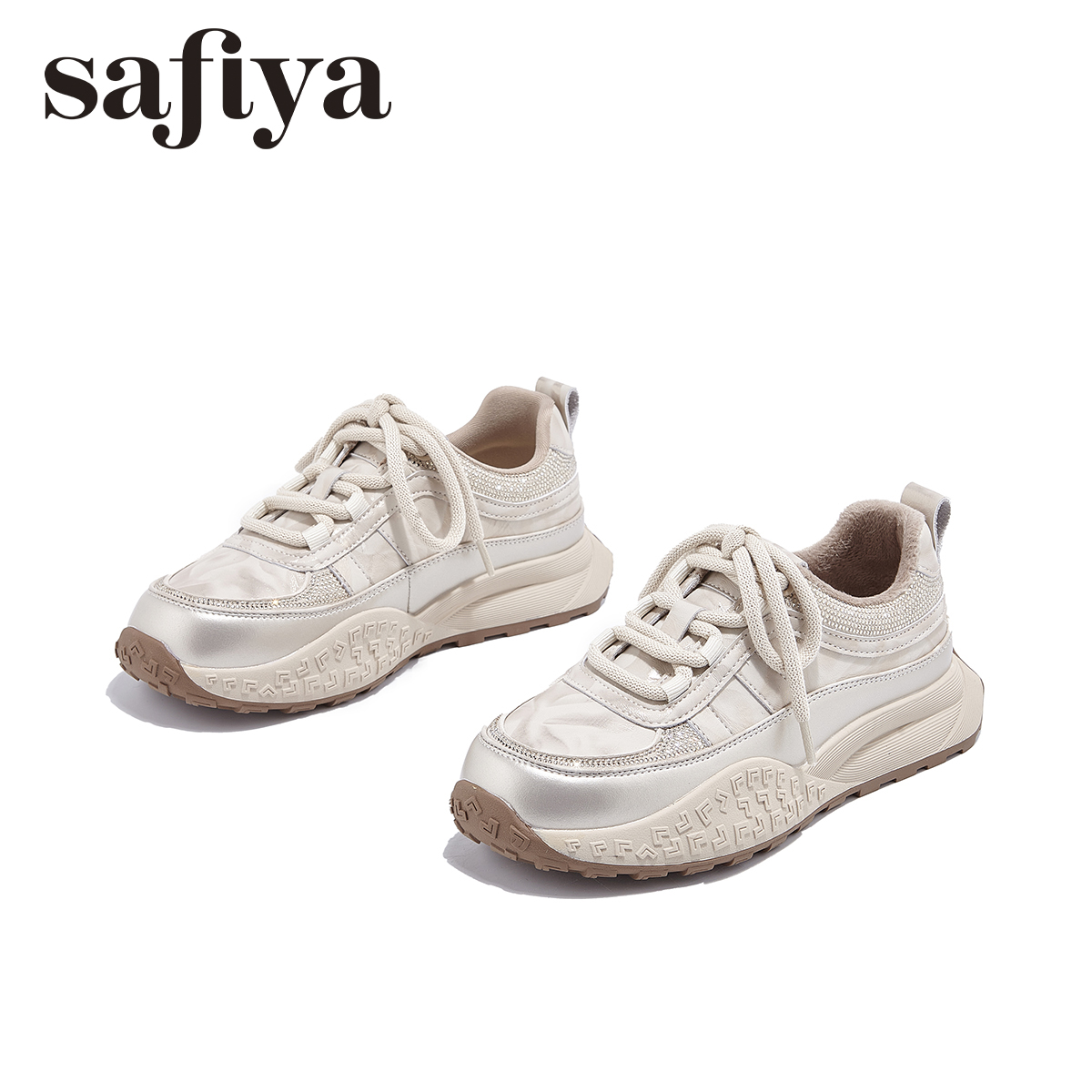 Safiya/索菲娅2025秋冬新款舒适轻便时尚休闲女鞋加绒厚底运动鞋