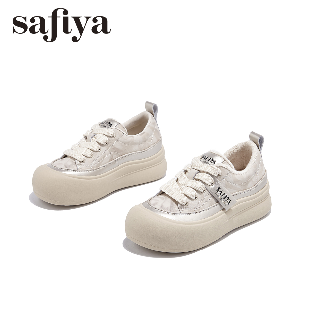Safiya/索菲娅2025秋冬季新款舒适轻便时尚百搭休闲女鞋真皮加绒