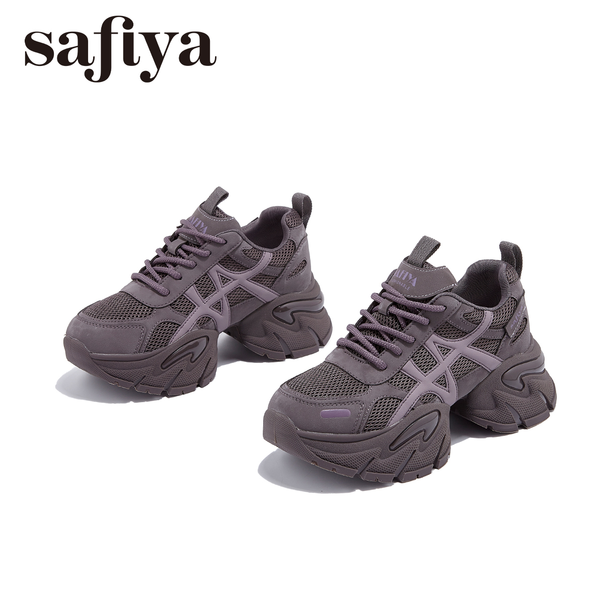Safiya/索菲娅2025秋季新款时尚休闲潮流松糕拼接老爹鞋厚底真皮