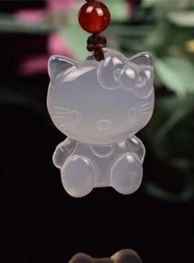 玛瑙玉髓卡通猫咪吊坠 可爱凯特猫hello kitty儿童少女