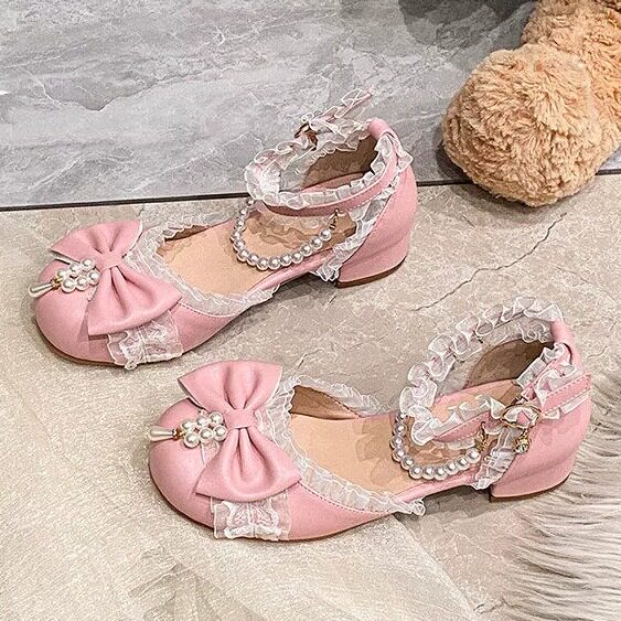 春夏洛丽塔包头蝴蝶结串珠凉鞋图片