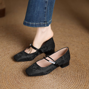 国风春秋中跟粗跟玛丽珍单鞋 舒适黑色OL工作优雅女2026新款