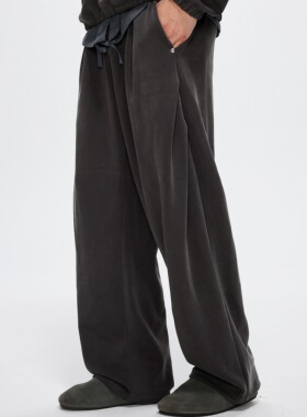 Nothwes 25aw复古双摺弯刀西裤铜氨丝砂洗抗皱休闲裤铆钉抽绳长裤