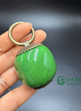 古玩杂项复古做旧绿色干青平安扣吊坠转运珠圆珠镶嵌干青筒珠把件