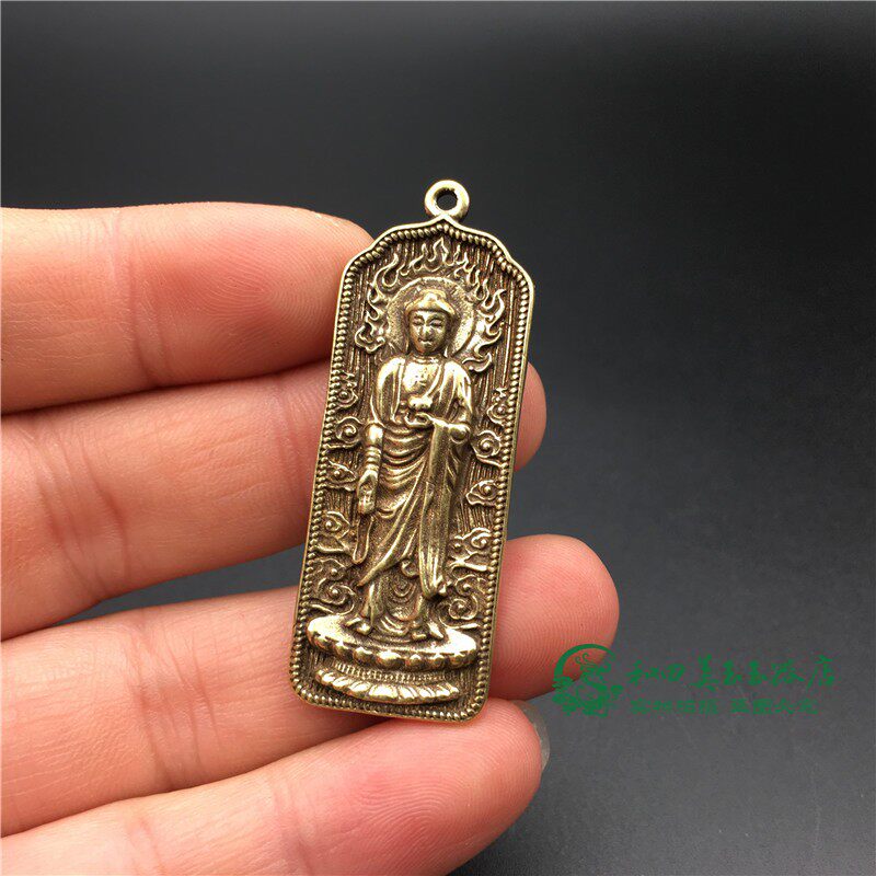 古玩铜器仿古实心黄铜佛钥匙扣挂释迦牟尼佛药师佛像吊坠护身佛牌