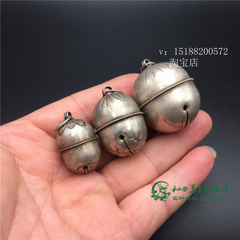 复古做旧苗银藏银白铜镀银虎头狮子头铃铛吊坠挂件空心晃动可响