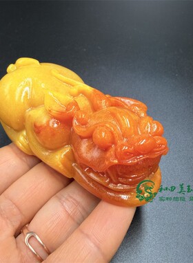 仿古仿云南黄龙玉貔貅手把件黄玉霸王貔貅把玩件大号招财皮休摆件