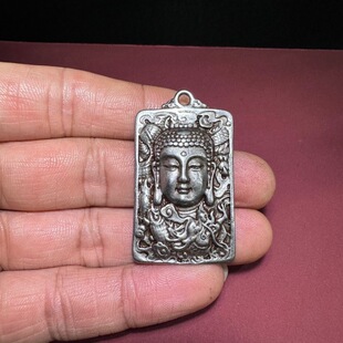 尼泊尔藏传天铁錾刻大日如来吊坠佛头陨铁挂坠吊牌佛牌项链配饰