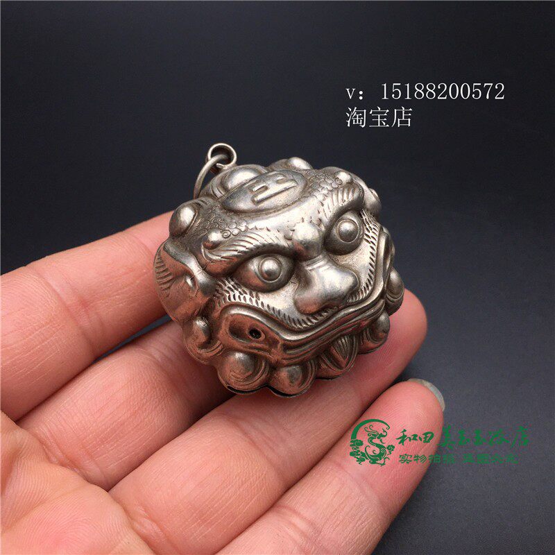 古玩清代老式虎头铃铛纯铜小号挂件仿古手工做旧复古白铜铃铛