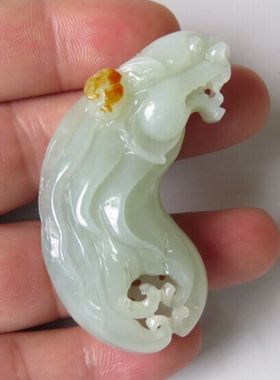 38.18克国玉和田玉墨玉青花籽料吊坠福寿双全挂件 瑞兽貔貅