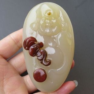 291克特价天然黄龙玉手把件 天然俏色巧雕 福在眼前 笑佛保平安