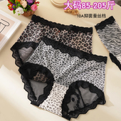 女200斤10A抑菌加长裆纯欲网纱镂空蕾丝短裤 欧美性感豹纹大码 内裤