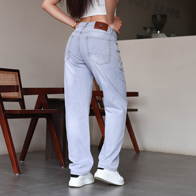 高端薄款宽松银灰色牛仔裤男士夏季莱赛尔轻薄弹力垂感直筒长裤子