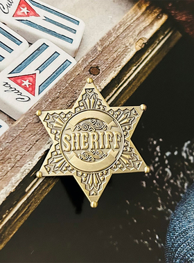 美国警长标志徽章sheriff胸针西部治安人员复古牛仔六角星配饰