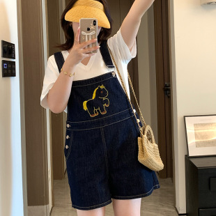 双天2026夏季新款大码女装胖妹妹休闲可爱卡通牛仔背带短裤YC563