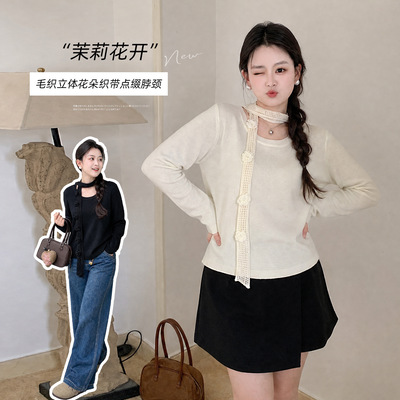 大码韩系减龄含羊毛织带毛衫