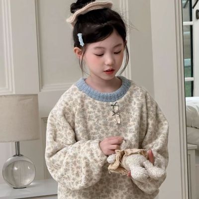 甜心宝贝2025新款女童睡衣秋冬加厚儿童家居服加绒碎花可爱保暖衣