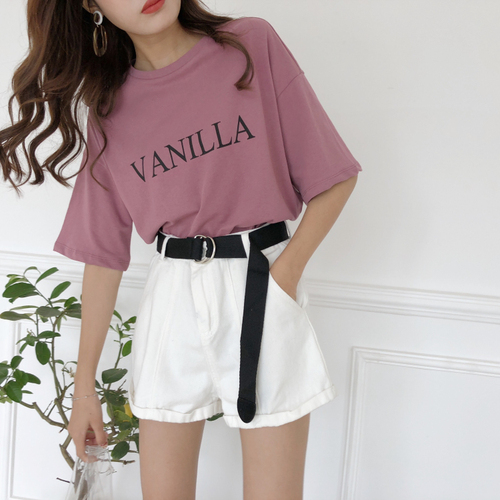 Real-price spring-summer Korean version of loose curling retro wide-legged shorts, hot pants, high-waist jeans