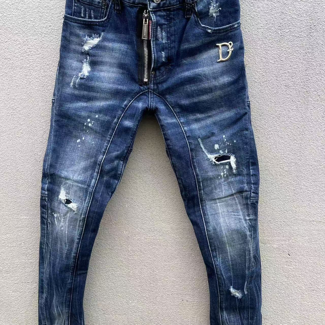 2025新款D2潮男水洗磨破洞牛仔裤