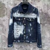 新款 D2男士 牛仔外套时尚 2025春季 潮流修身 破洞补丁重工做旧牛仔