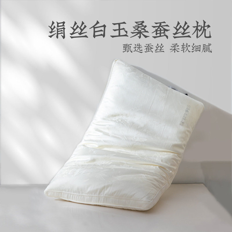 远梦商超专柜同款绢丝白玉桑蚕丝枕家纺枕头枕芯成人家用颈椎枕护
