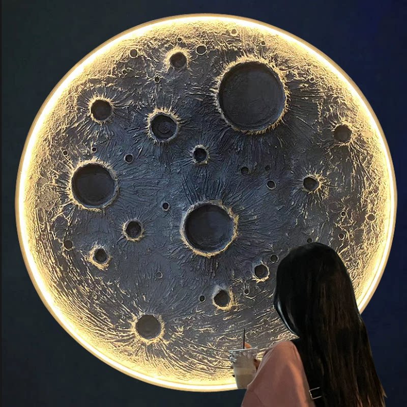 3d立体浮雕月球灯壁灯背景墙创意网红酒吧壁挂圆形月亮装饰壁画灯