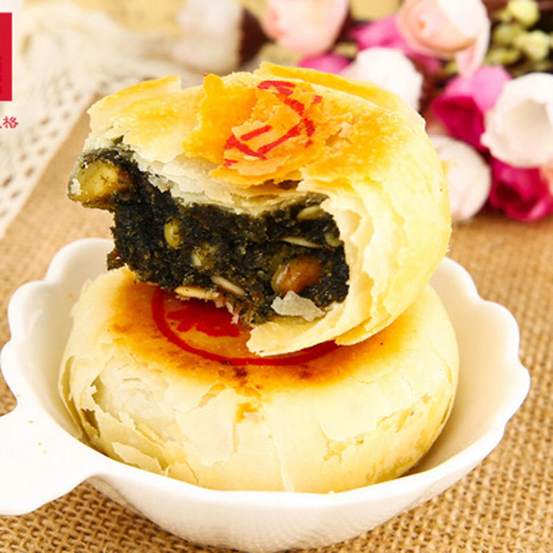 西区老大房苔菜松仁月饼苏式薄酥皮脆咸味海苔条上海特产传统老式