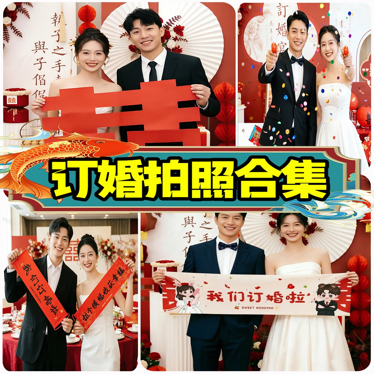 订婚拍照道具仪式感长条喜字布置