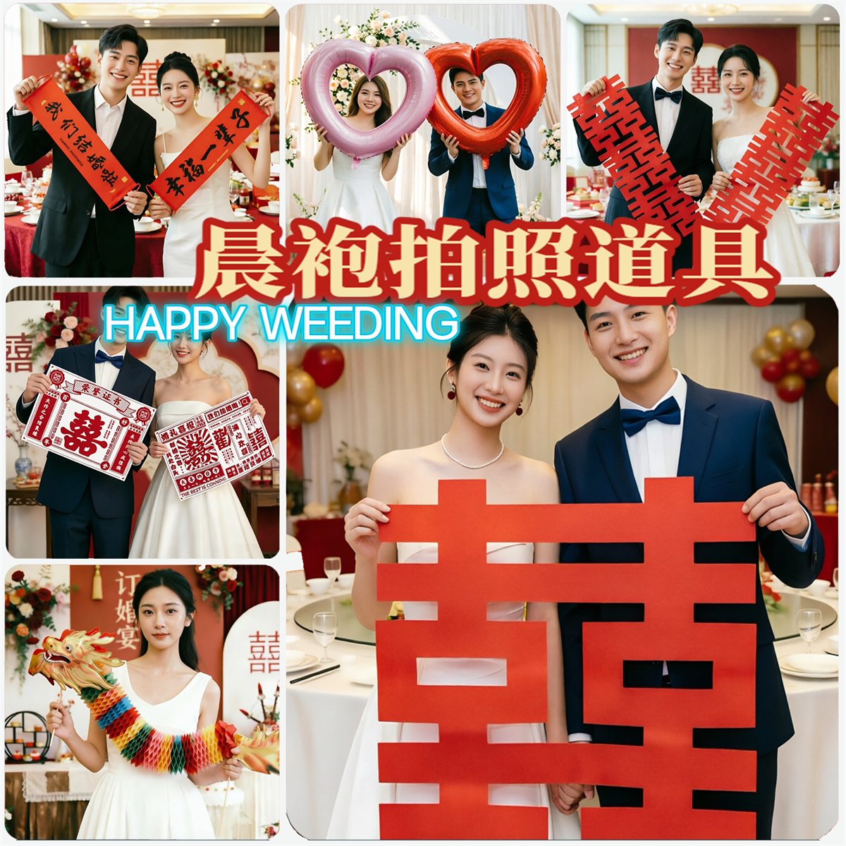 结婚拍照道具婚礼晨袍布置婚房喜